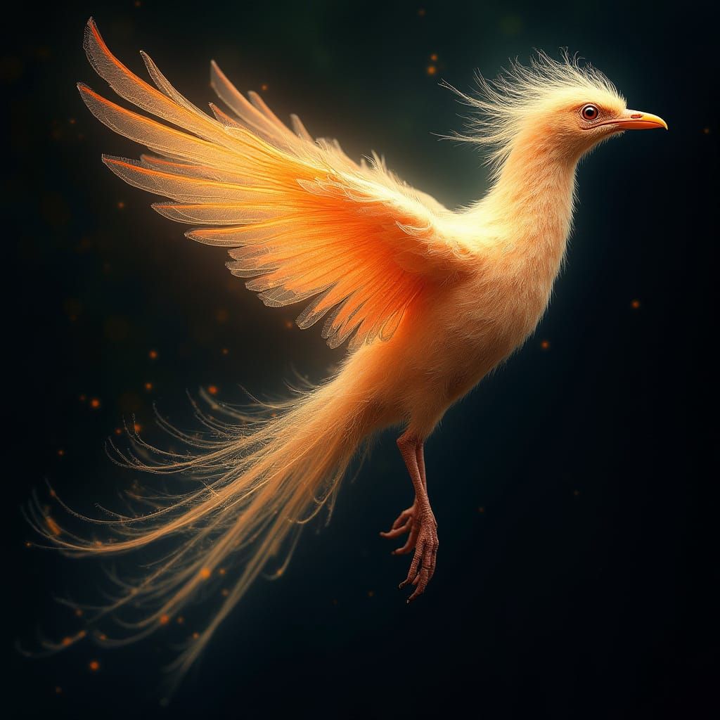 Surreal Bird Radiates Ethereal Glow in Cosmic Blackness