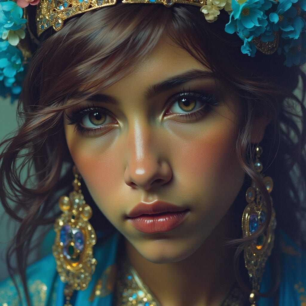 Mixed Race Woman with Expressive Look in Vibrant Colors