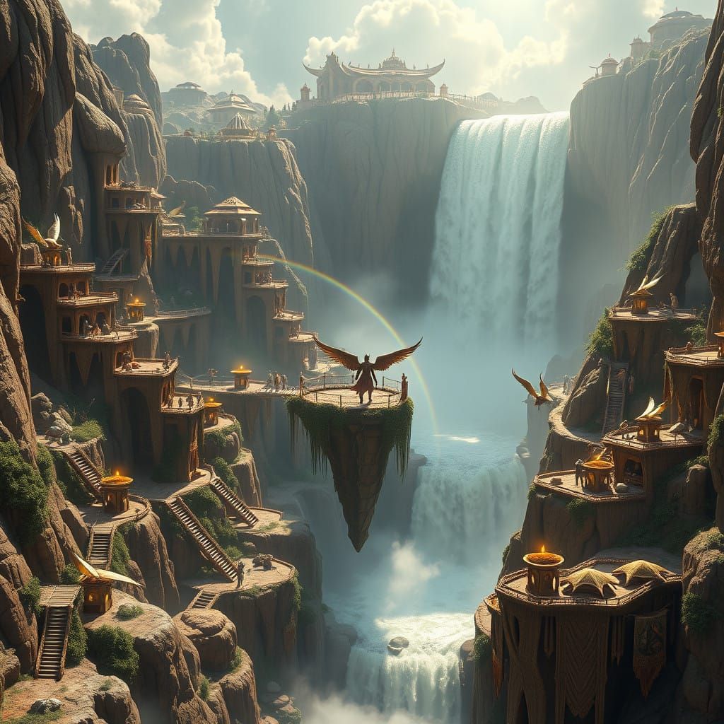 Ethereal Cliff City with Majestic Winged Inhabitants