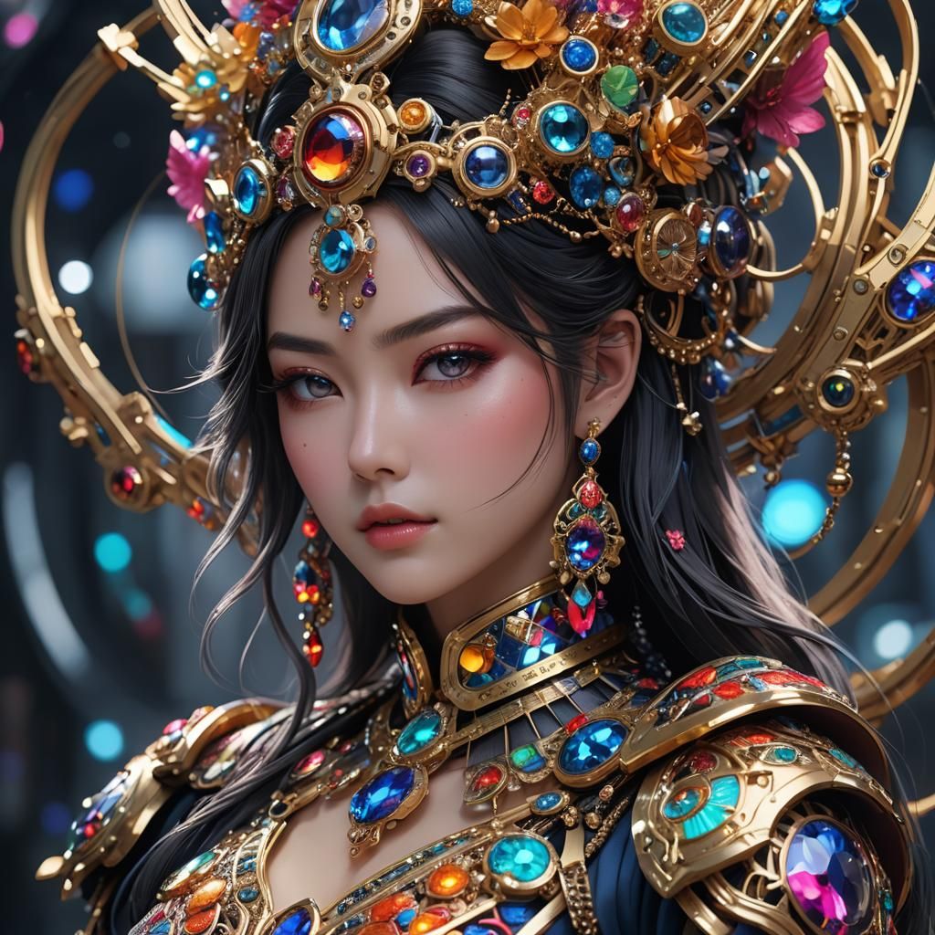 Beautiful Woman in Futuristic Jewelry: 3D Anime Art