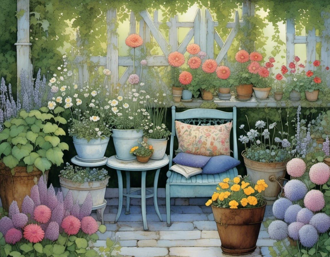 Whimsical Garden Oasis with Floral Accents