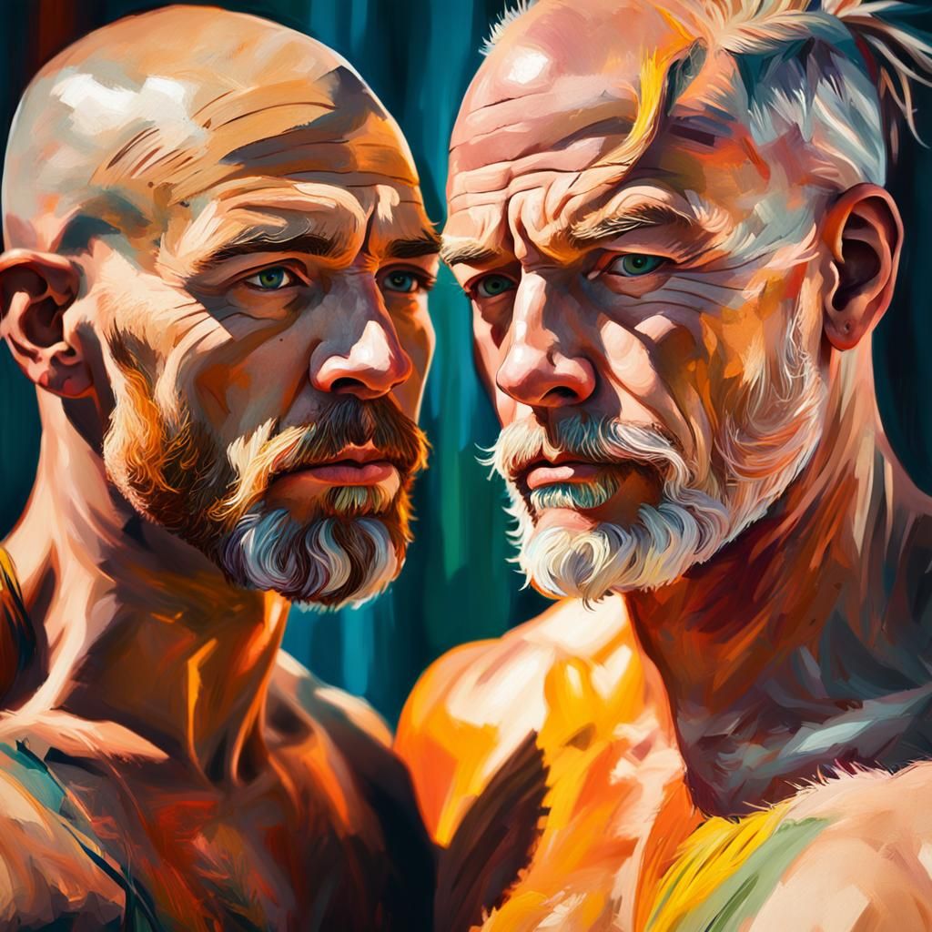 Painting of an old couple.