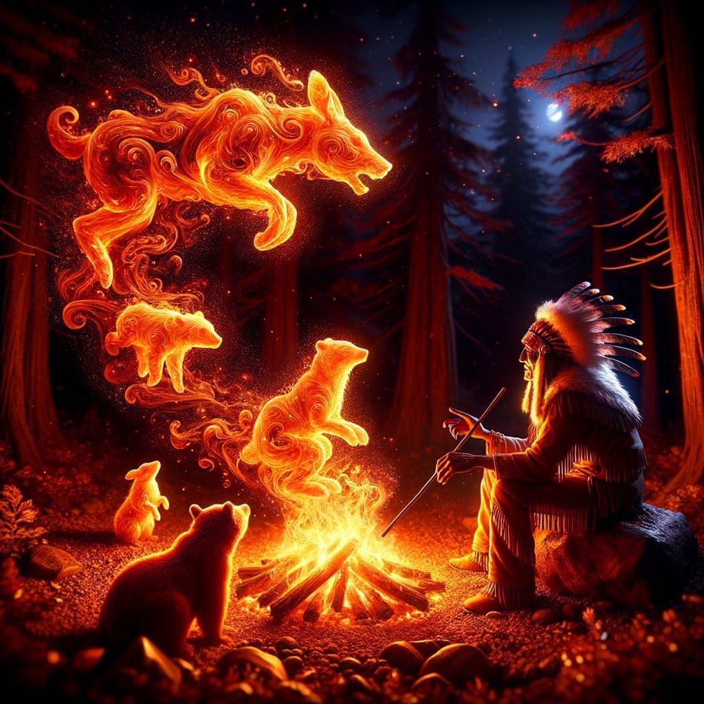 Native American Storyteller Amidst Enchanted Flames