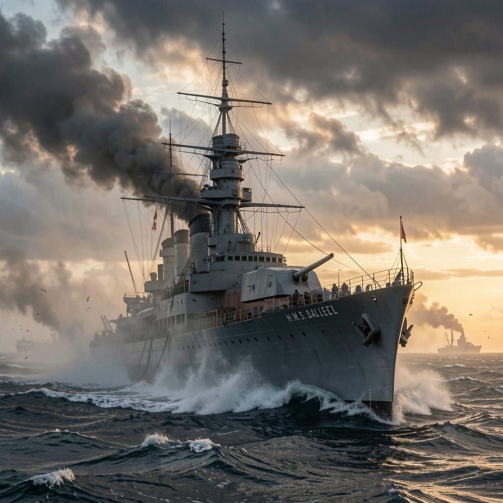 HMS Belfast Battleship Sails into War in Dramatic Mist