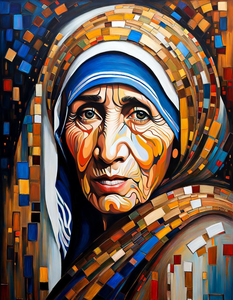 Mother Teresa Portrait Inspired by Klimt's Figurative Art