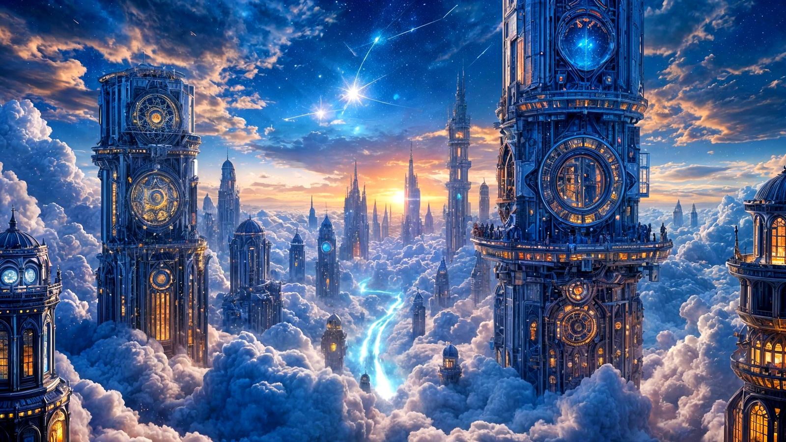 Surreal Cloud Kingdom with Intricate Mech Details and Glowin...