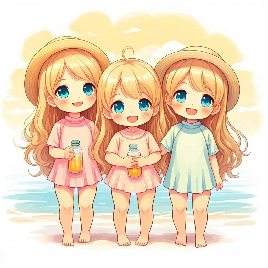 Blonde Toddlers in Whimsical Beach Scene