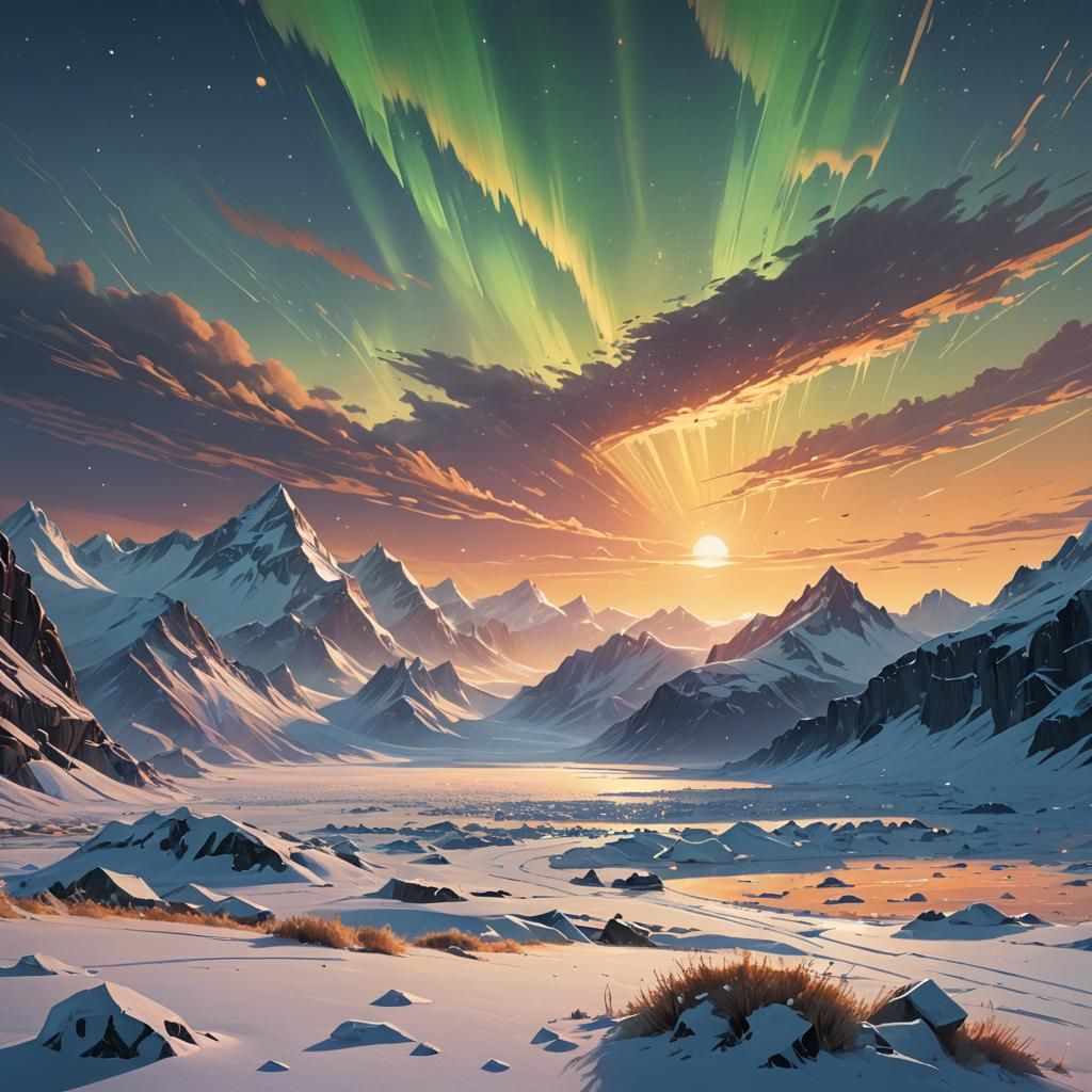 Mystical Aurora Sunrise Over Arctic Landscape