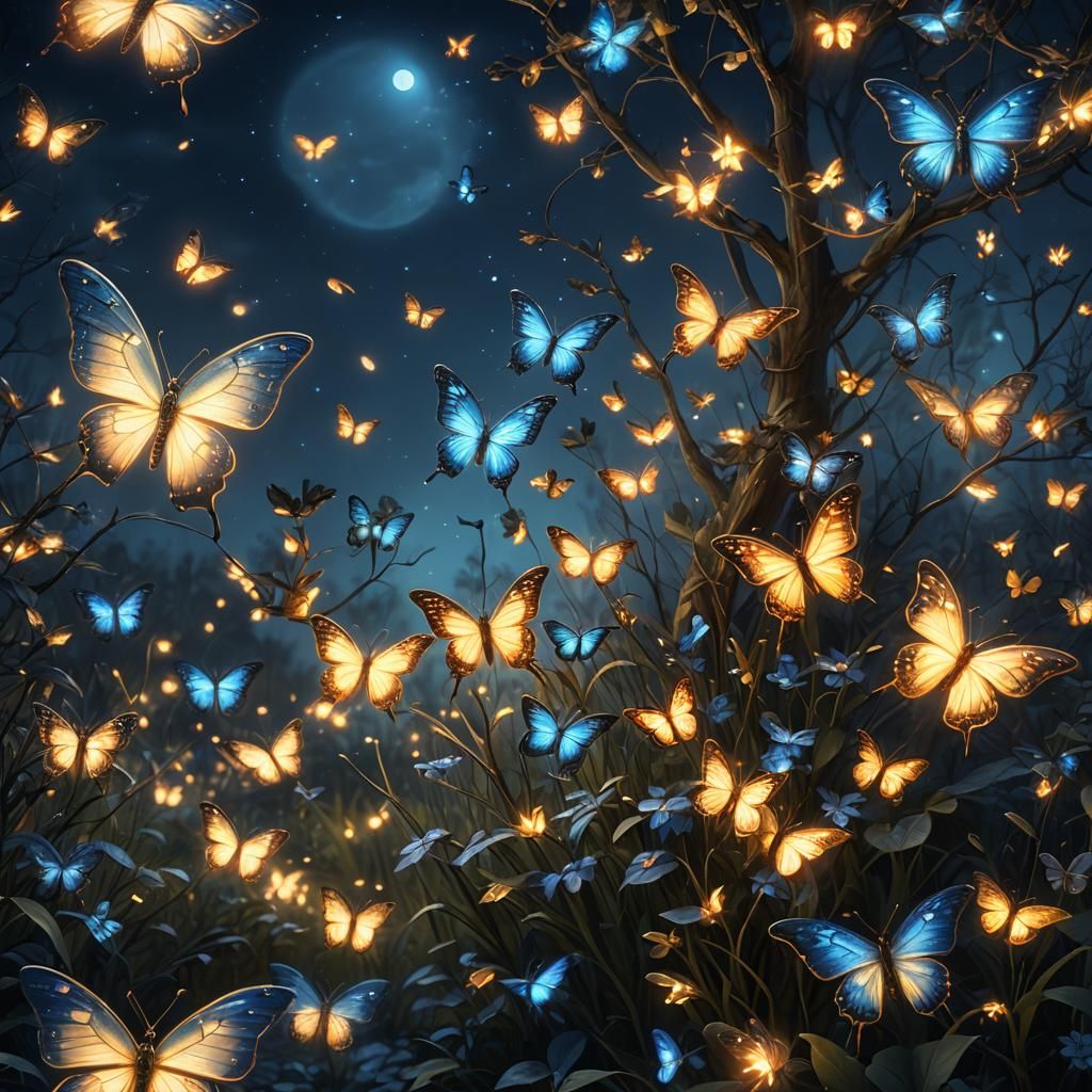 Firefly Butterfly in Moonlight: A Matte Painting
