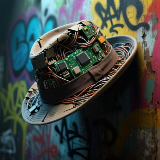 Worn Fedora Hat Made of Wires and Circuit Boards