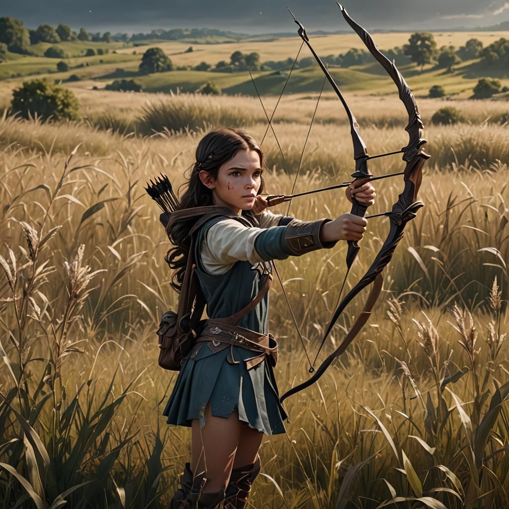 Young Archer in Field: Fantasy Concept Art