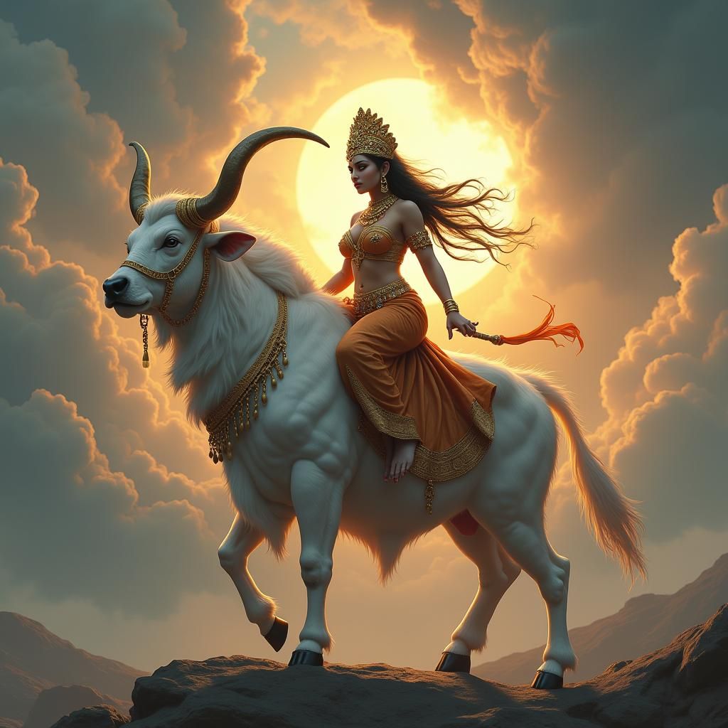 Maa Durga as Shailputri on White Ox