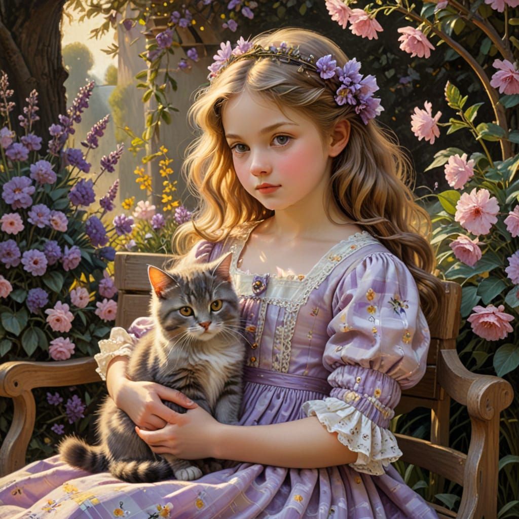 Girl with Cat: Renaissance Oil Painting in Impasto Style