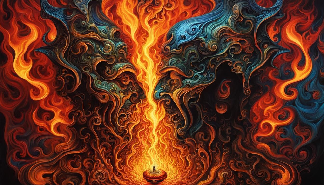Flaming Devil Mage Face in Steampunk Style