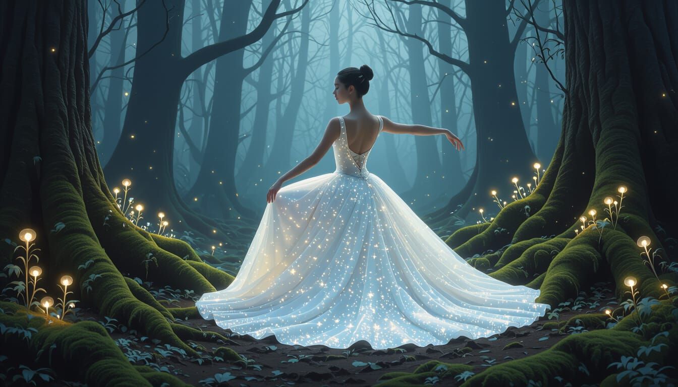 Stardust Dancer in Twilight Forest - Ethereal Fantasy Art