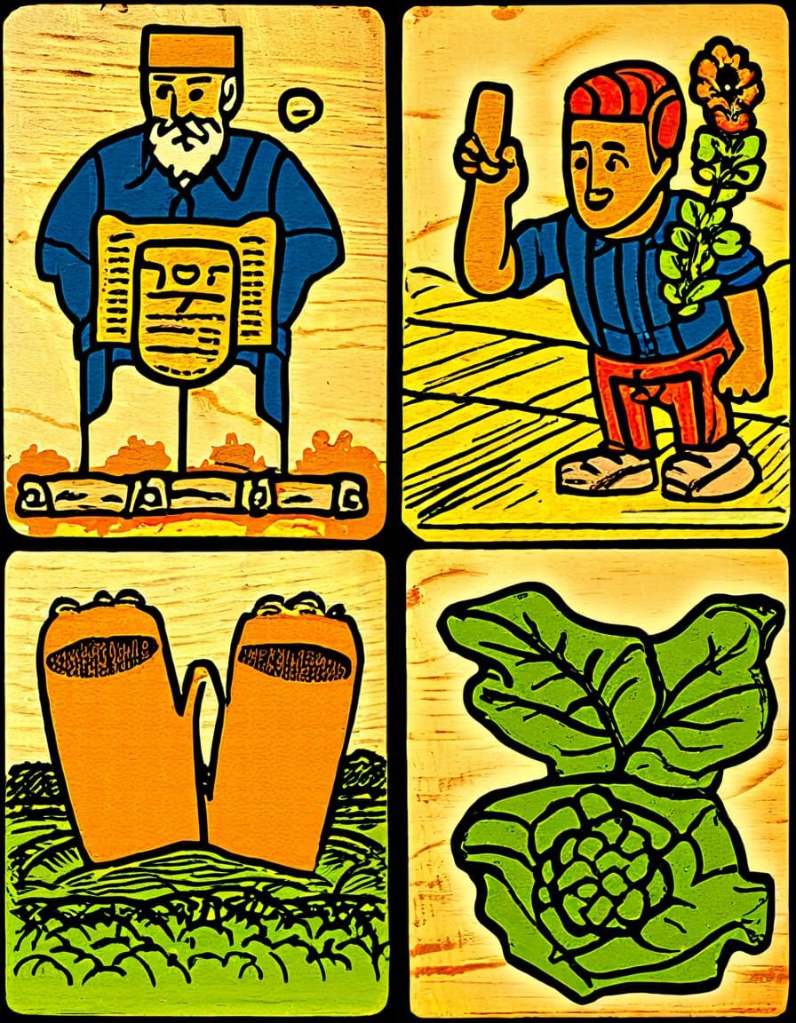 Vintage-Style Illustration of Garden Tools and Vegetation