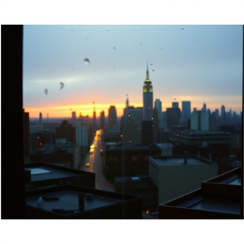 Rainy New York Sunset in Cinematic Style