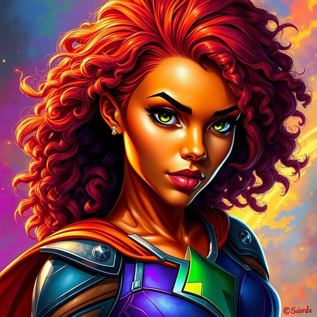 Hyperrealistic Starfire Portrait in Vibrant, Dynamic Style