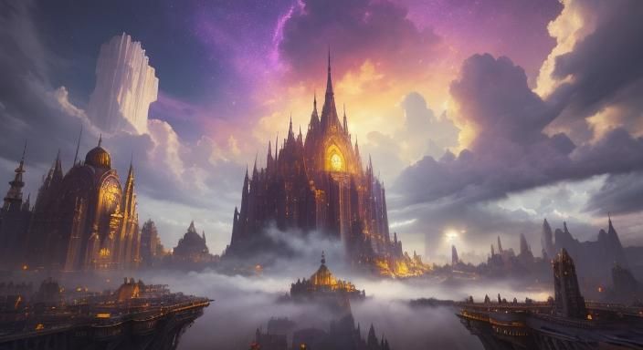 Heavenly Floating City in the Sky: Photorealistic Art