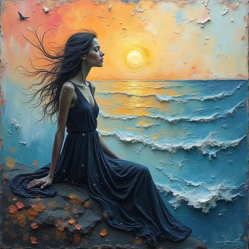 Mysterious Woman in Abstract Expressionist Painting