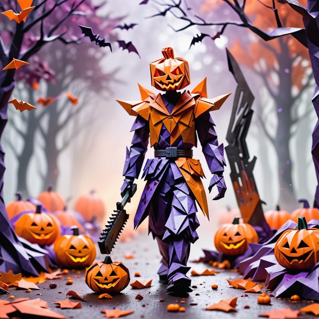 Creepy Origami Halloween Figure in Autumnal Scene