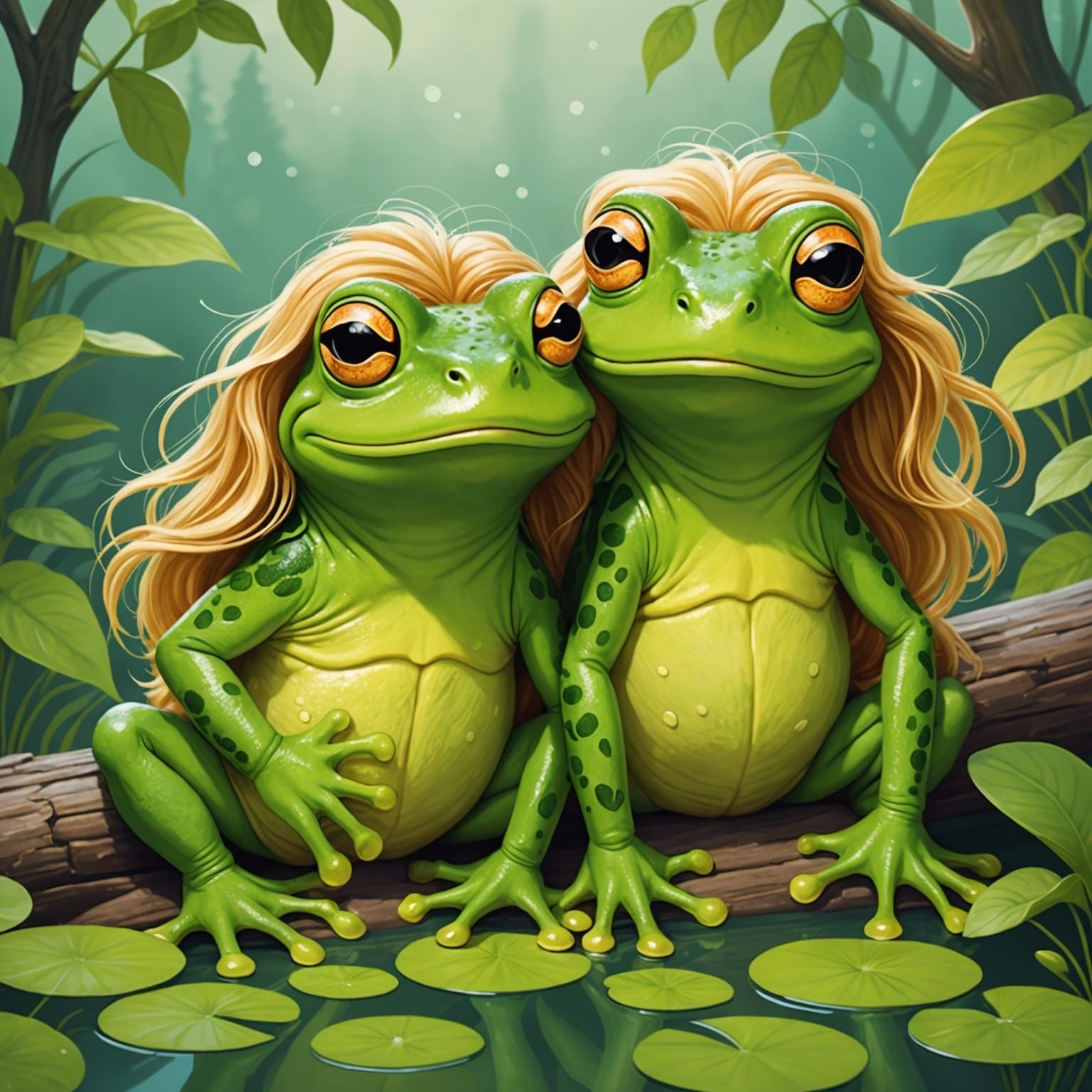 Frogs with Golden Hair, Children's Illustration
