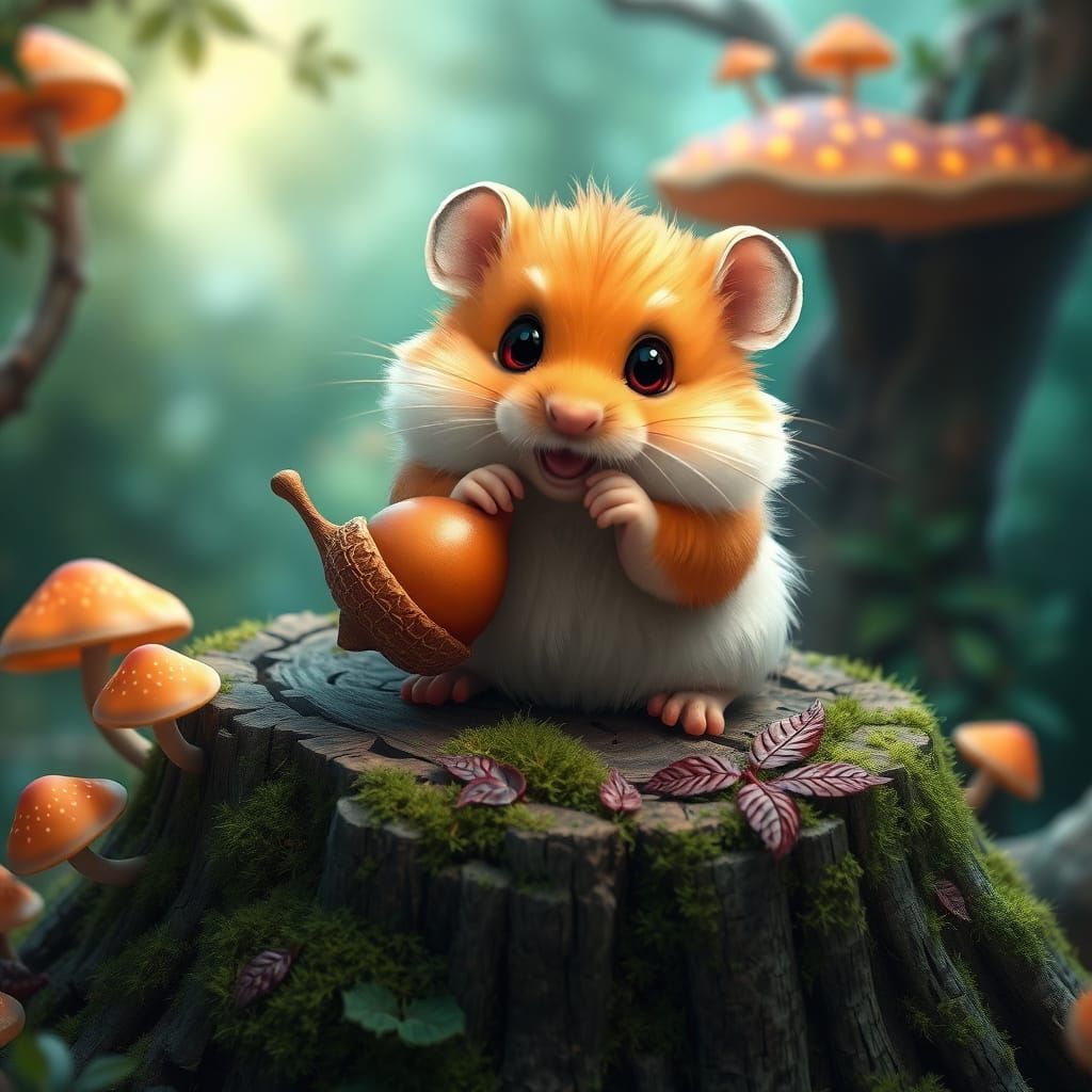 Whimsical Hamster in Enchanted Forest