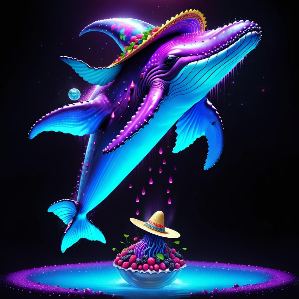 Cosmic Whale in Berry Sea: Psychedelic Illustration