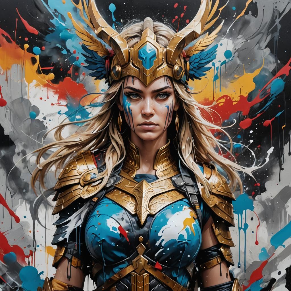 Valkyrie in Asgard: Graffiti Splash Art