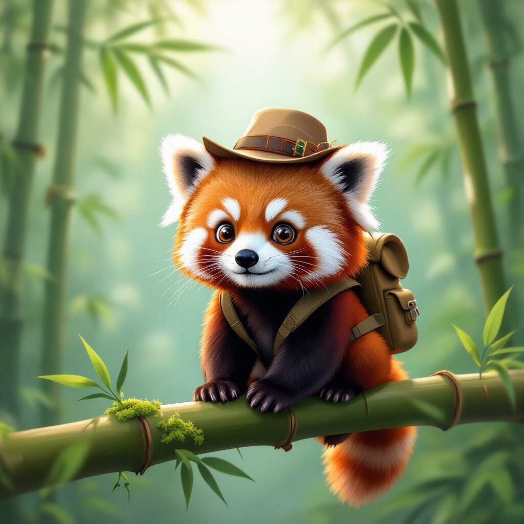 Red Panda Explorer in Misty Bamboo Forest