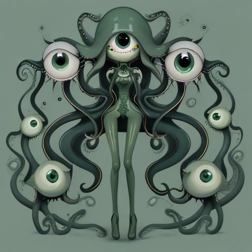 Multi-Eyed Tentacle Girl with Legs