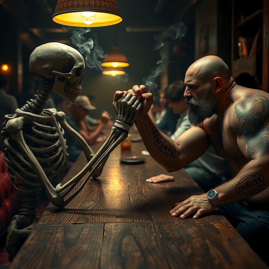 Gritty Arm Wrestling Match in Cinematic Style