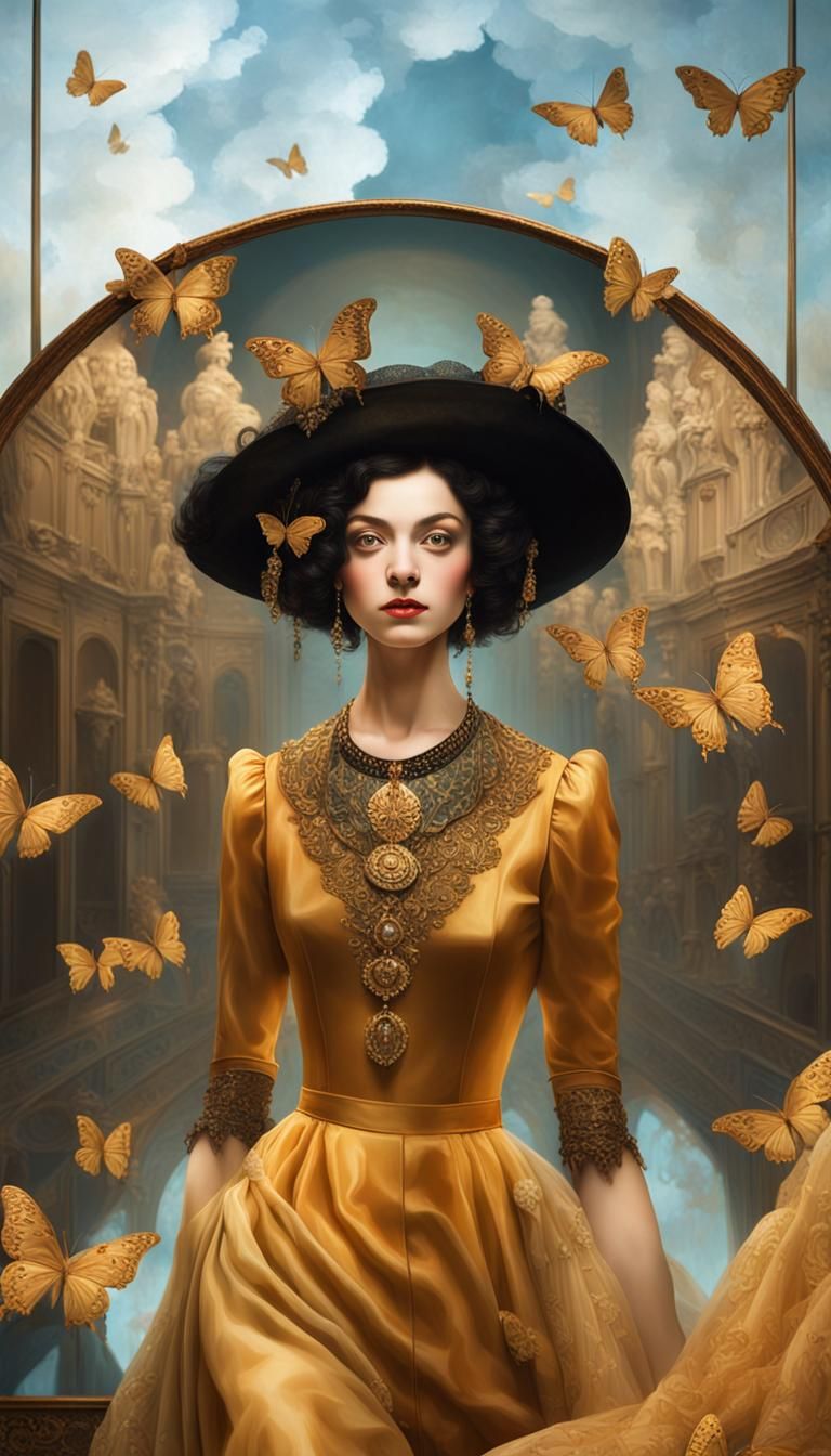 Renaissance Lady with Butterflies in Baroque Setting