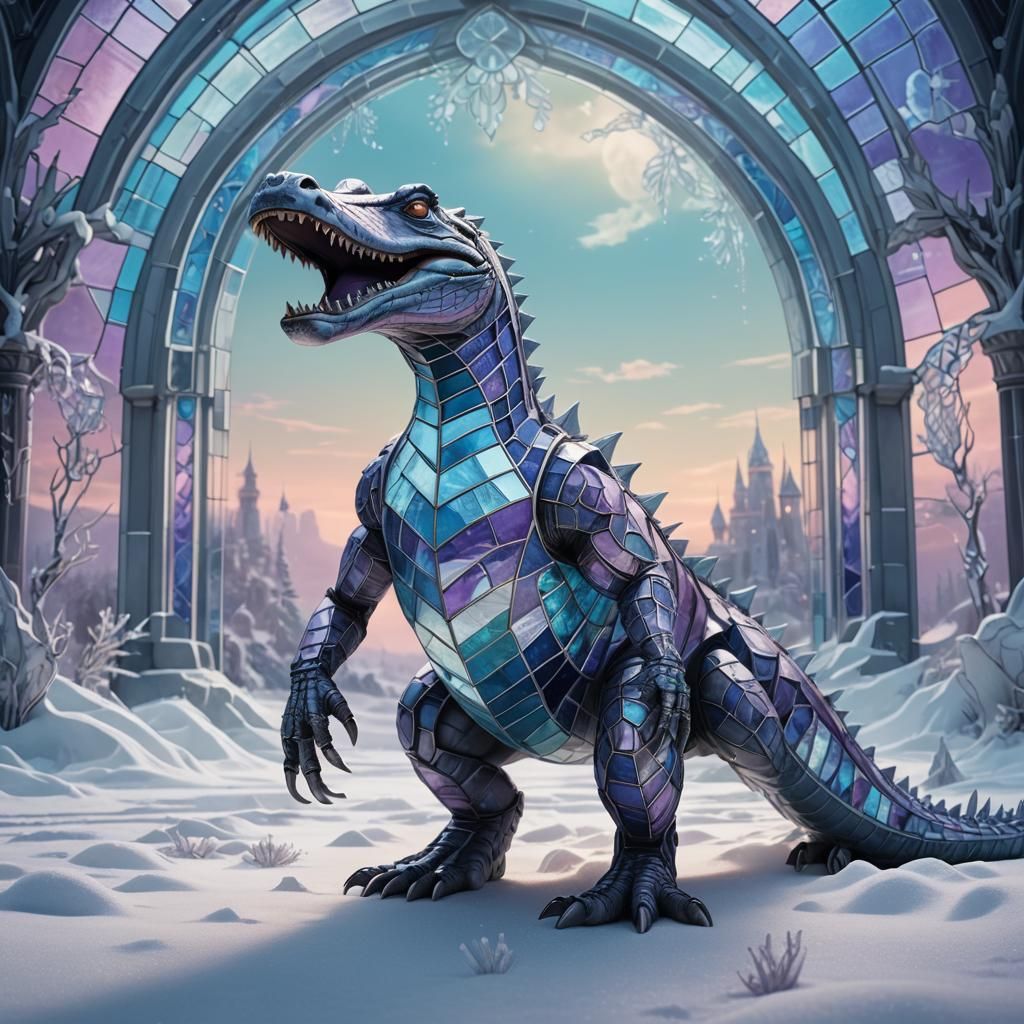 Biomechanical Alligator in Crystal Art Nouveau Style