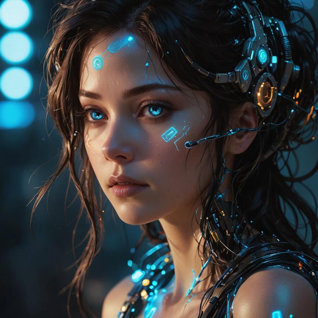 Cyberpunk Cyborg Woman with Glowing Circuitry