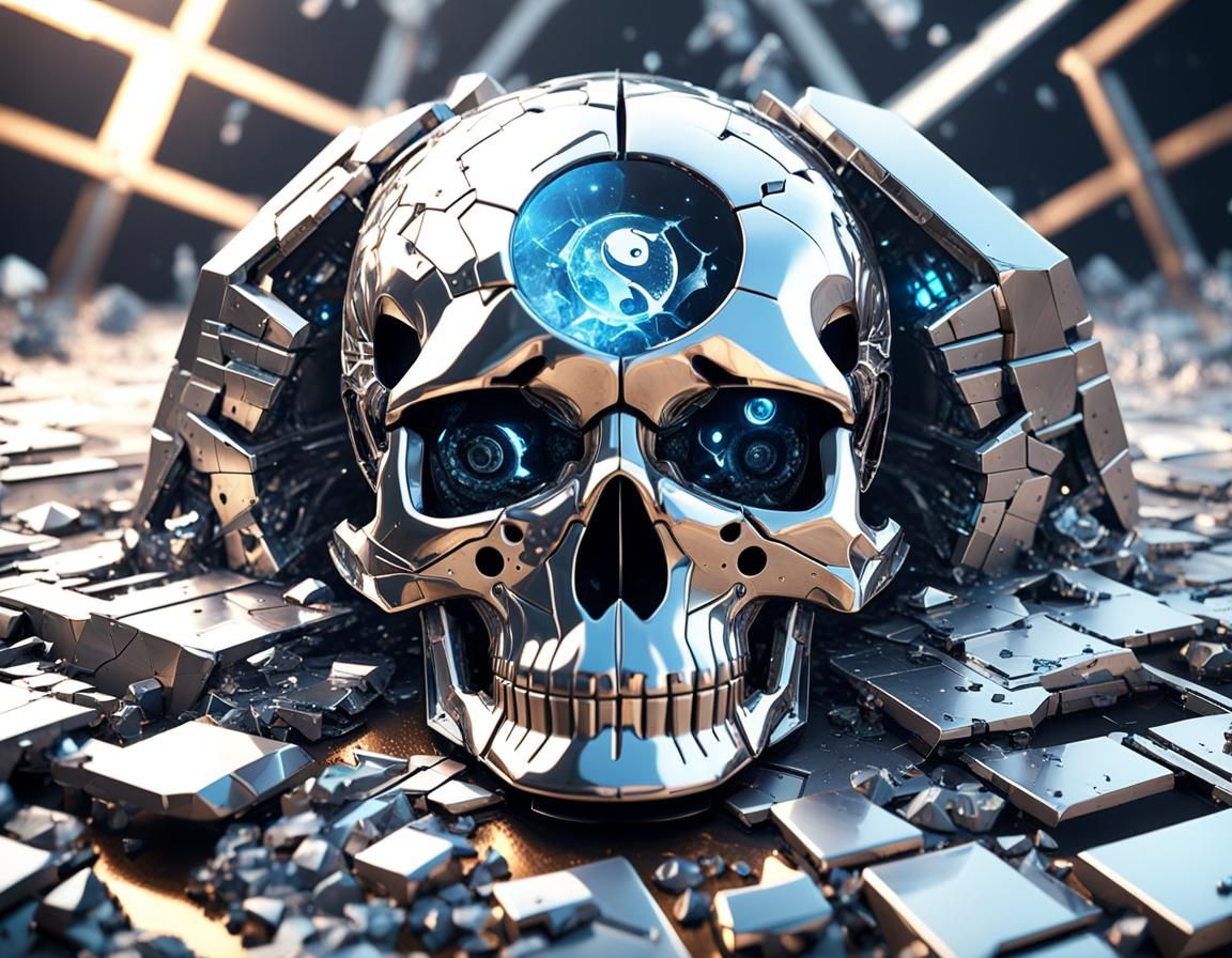 Crystalline Skull Merged with Yin Yang in Sci-Fi Style