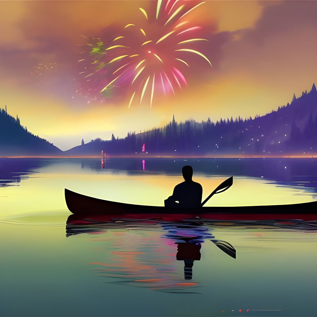 Spectacular Fireworks Display Over Lake at Night