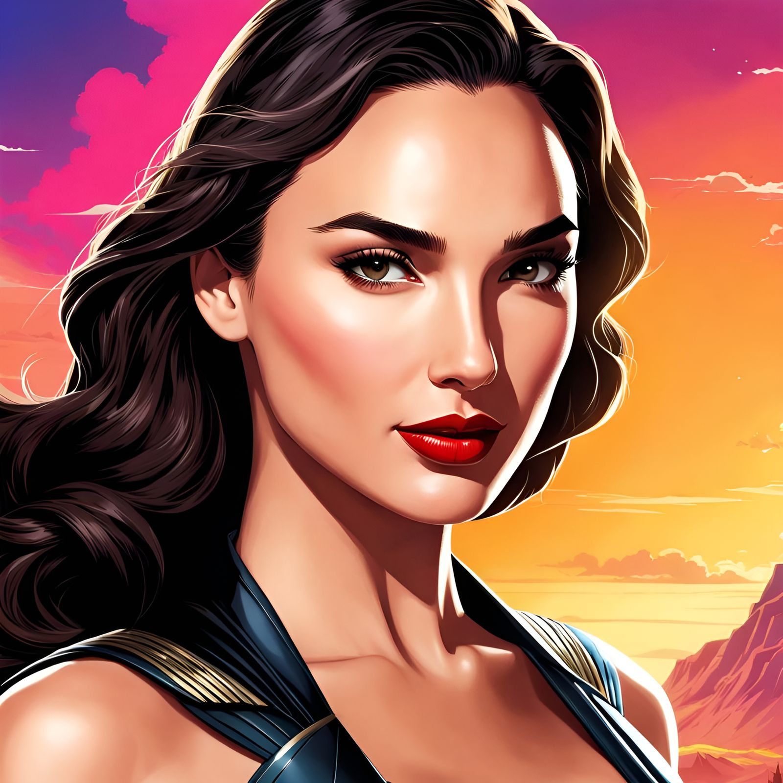 Cartoon Gal Gadot with Beautiful Background