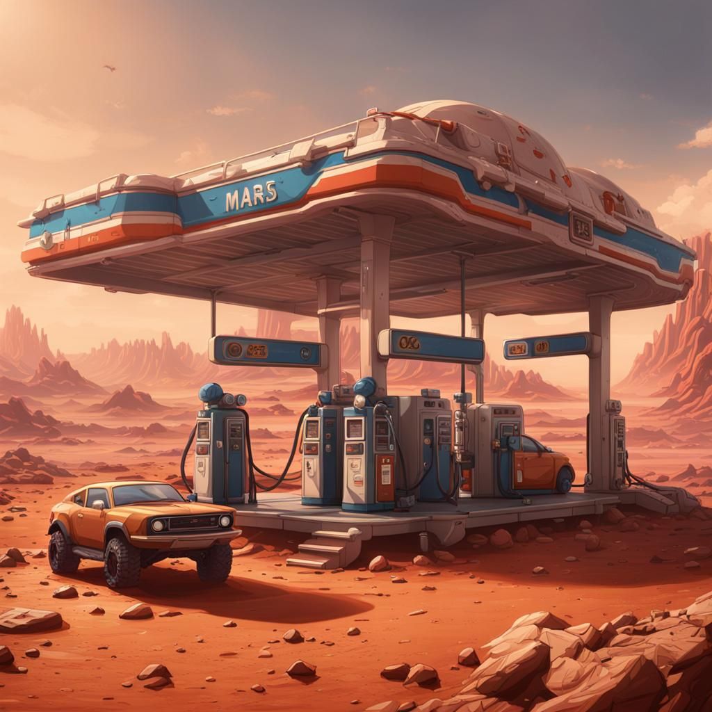 Martian Gas Station: Detailed Matte Painting