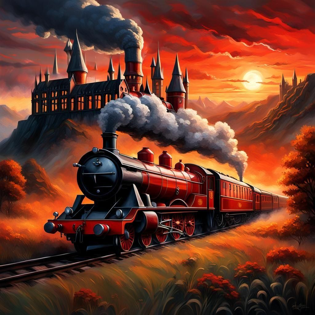 Hogwarts Express Sunset: Fantasy Concept Art