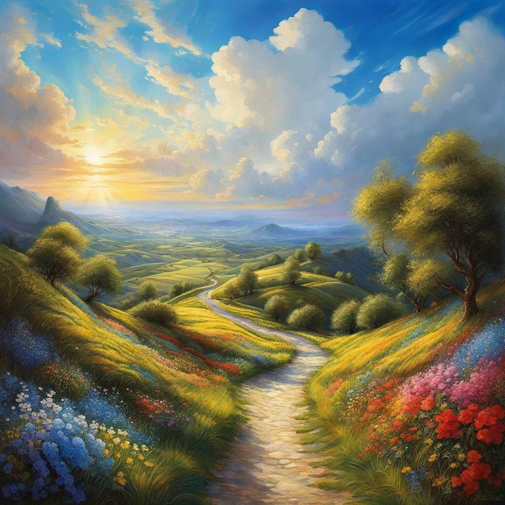 Winding Road to Heaven in Dreamcore Style