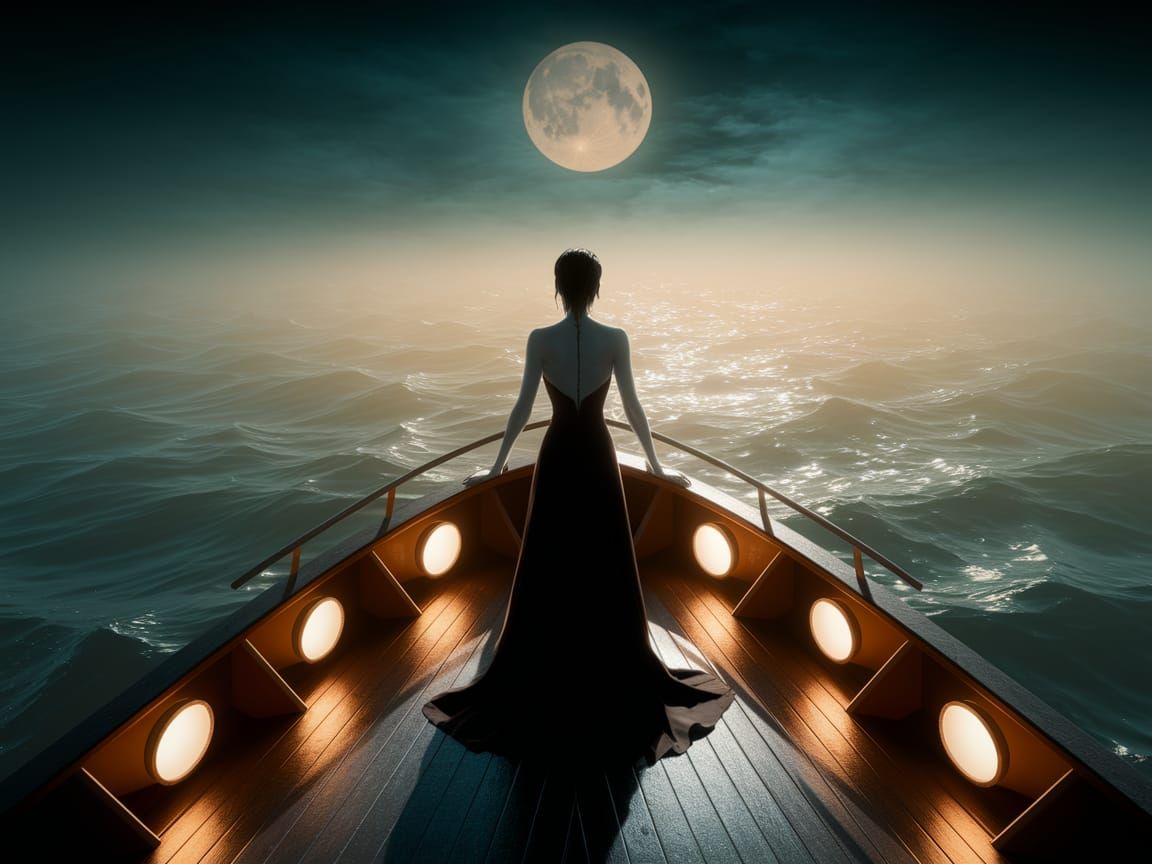 Ethereal Vampire Cruise on Moonlit Ocean