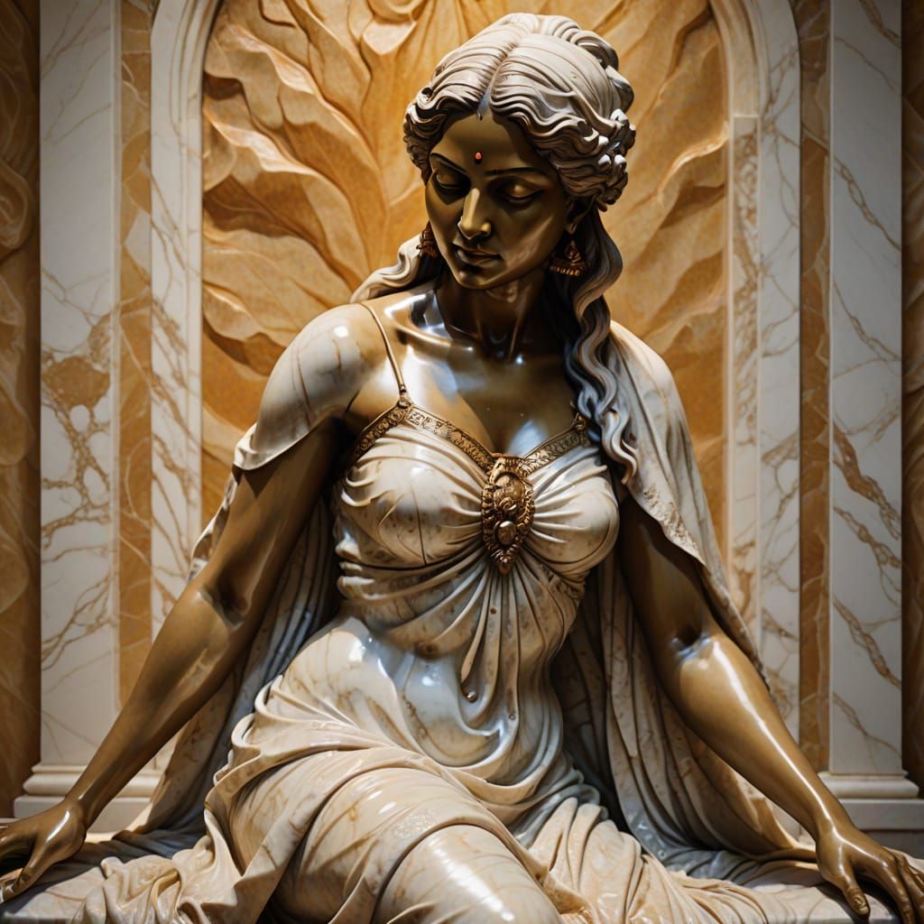 Baroque Marble Sculpture of Bathing Indian Woman