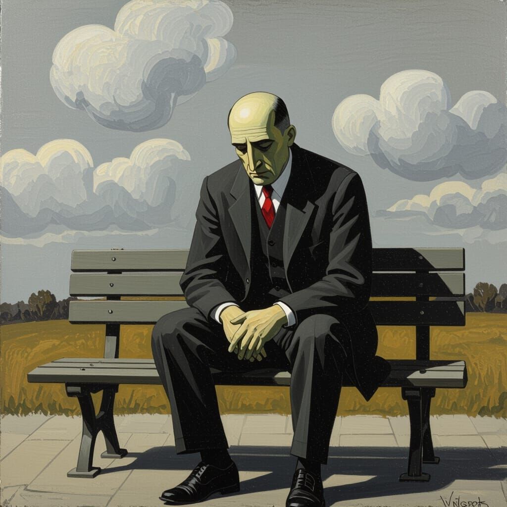 Melancholy Man in Hopper-esque Expressionism