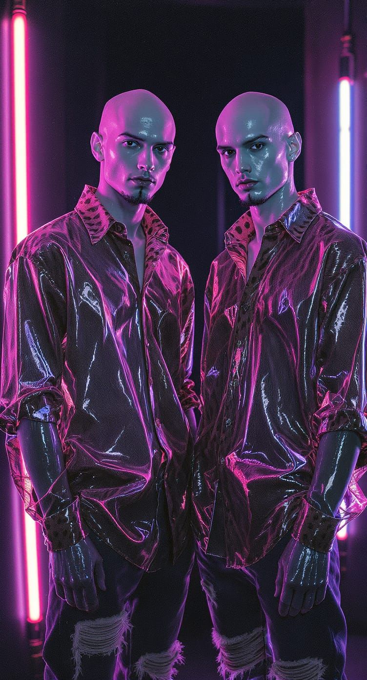 Twins in Mesh Shirts: A Neo-Figurative Portrait