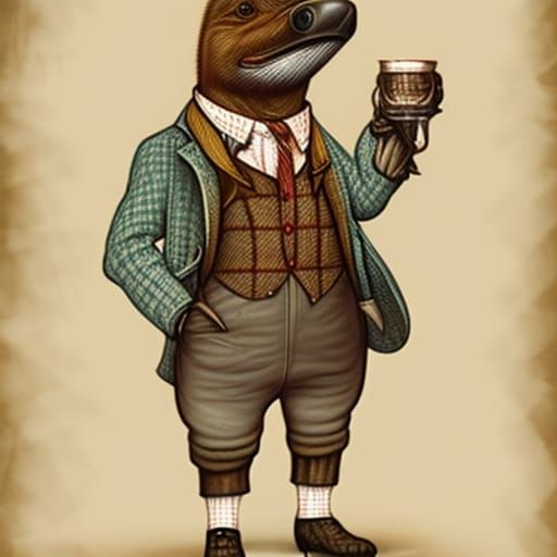 Steampunk Platypus Worker in Sepia Tones