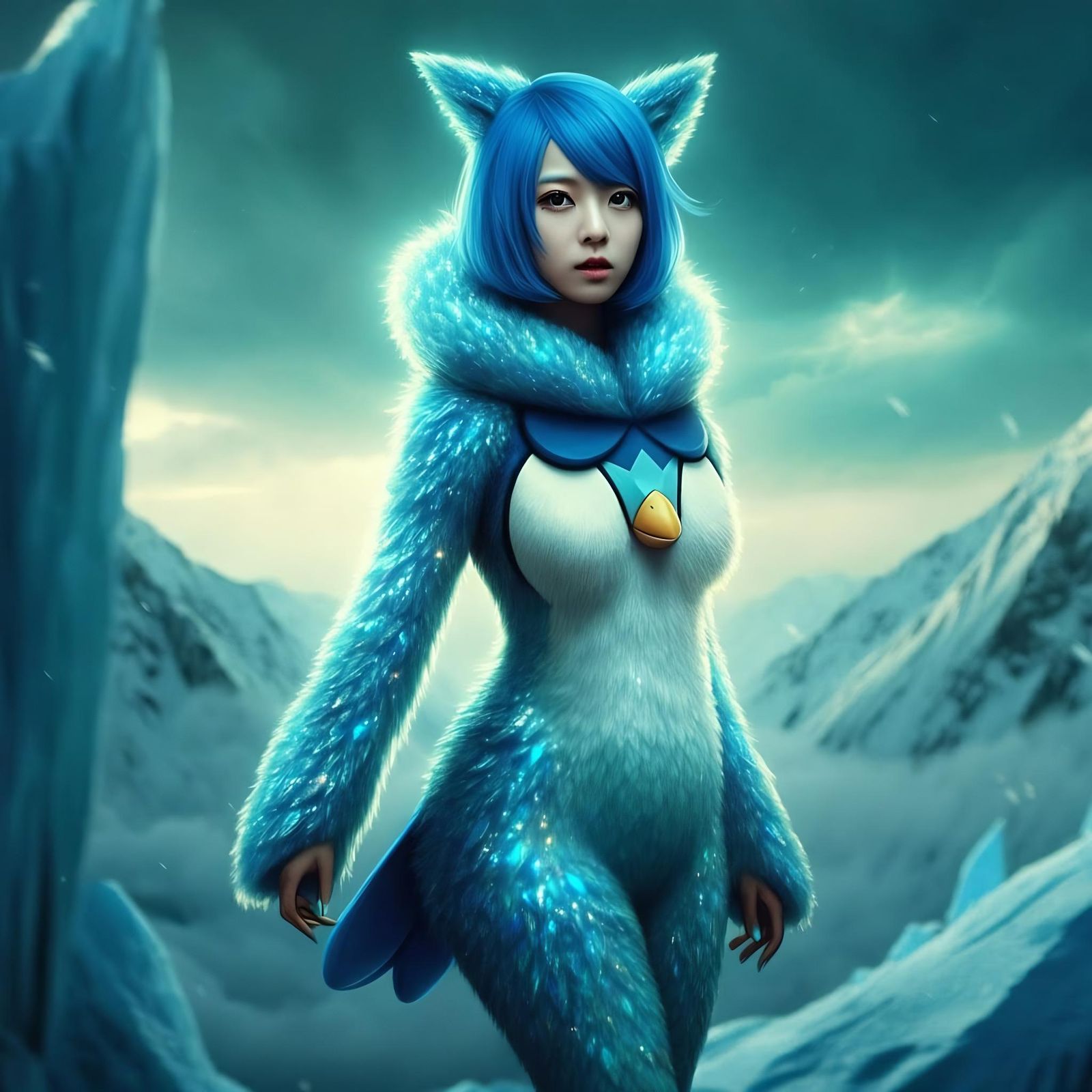 Piplup Pokemon as a Stunning Human Girl