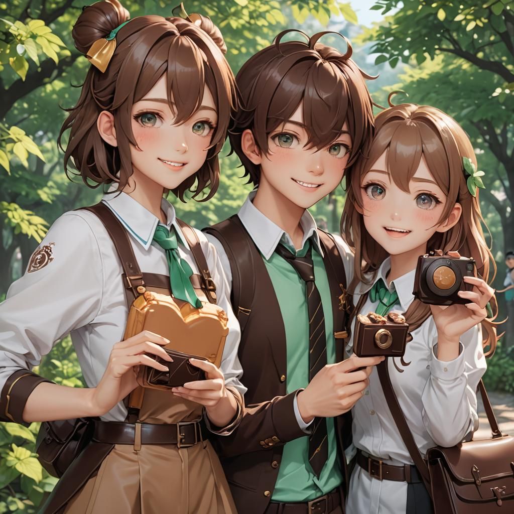 Chocolate Anime Children Pose Together, 3D Art