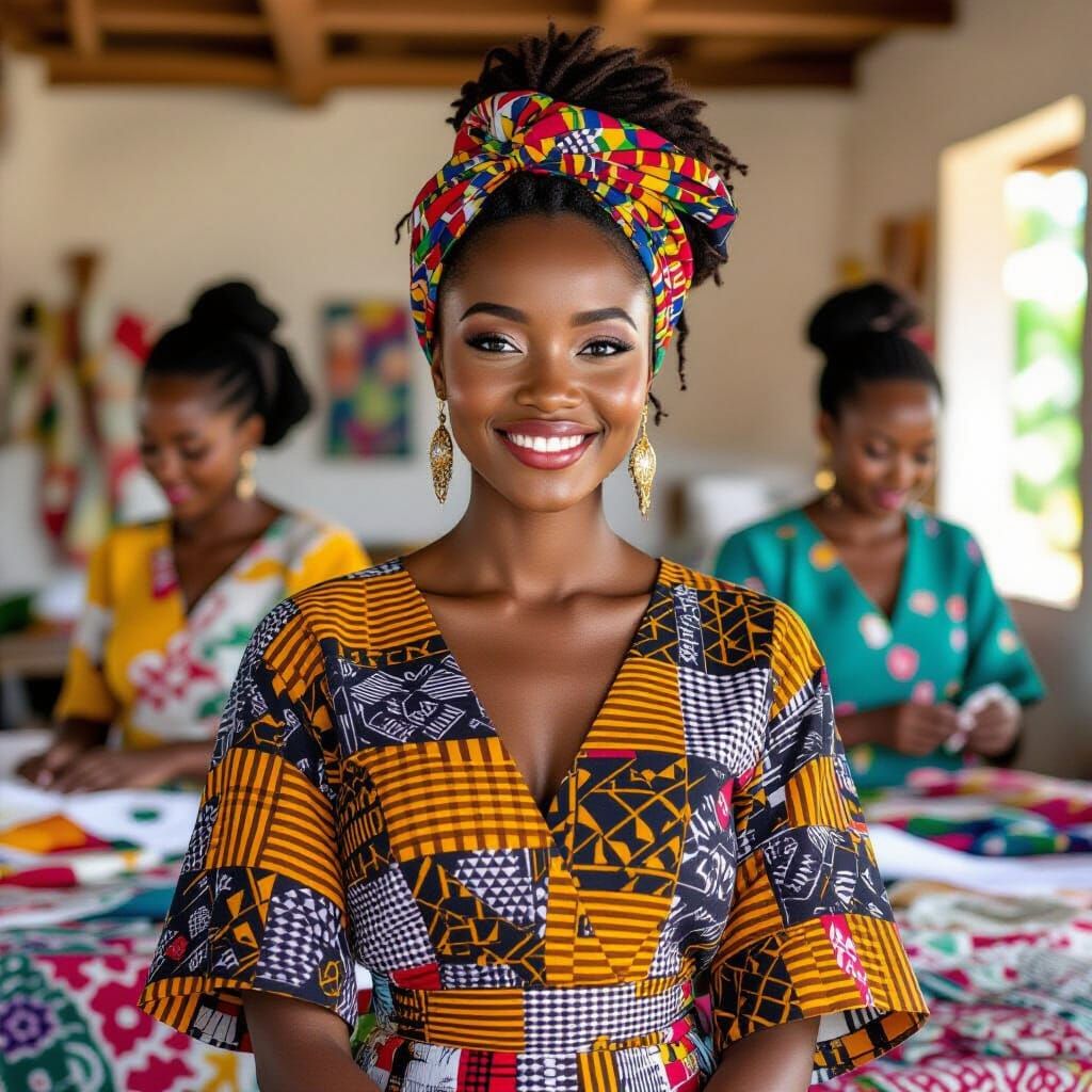 African Woman in Rwandan Fabric Fashion