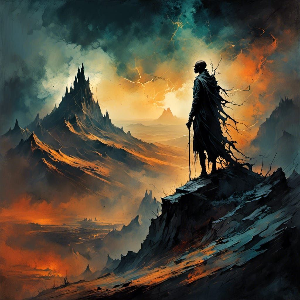 Ghoul Master on Ancient Peak: Digital Fantasy Art